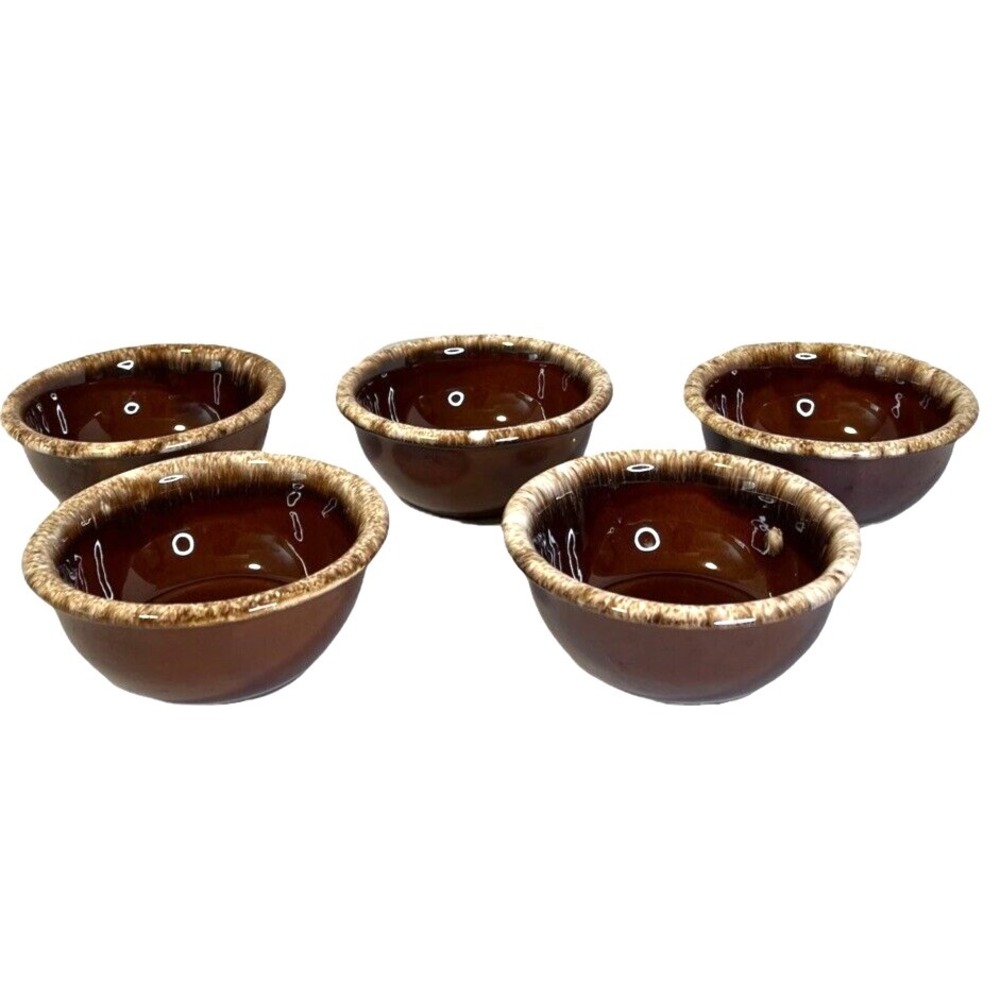 HULL Pottery Small Bowl Brown Drip,  Made in the USA 5-1/2" - Set of 5